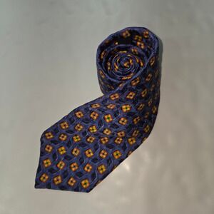 Robert Talbott Studio Silk Necktie Blue Geometric Floral Pattern Men Made In USA